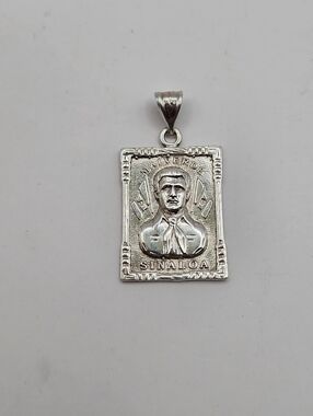 Sterling Silver 925 Embossed Jesus Valverde Religious icon from Sinaloa, Mexico